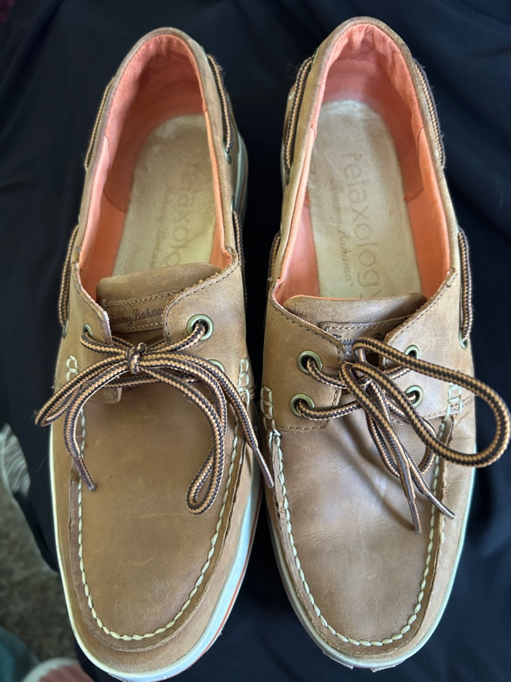 Tommy Bahama Brown Leather Men’s Boat Shoes with Coral Lining